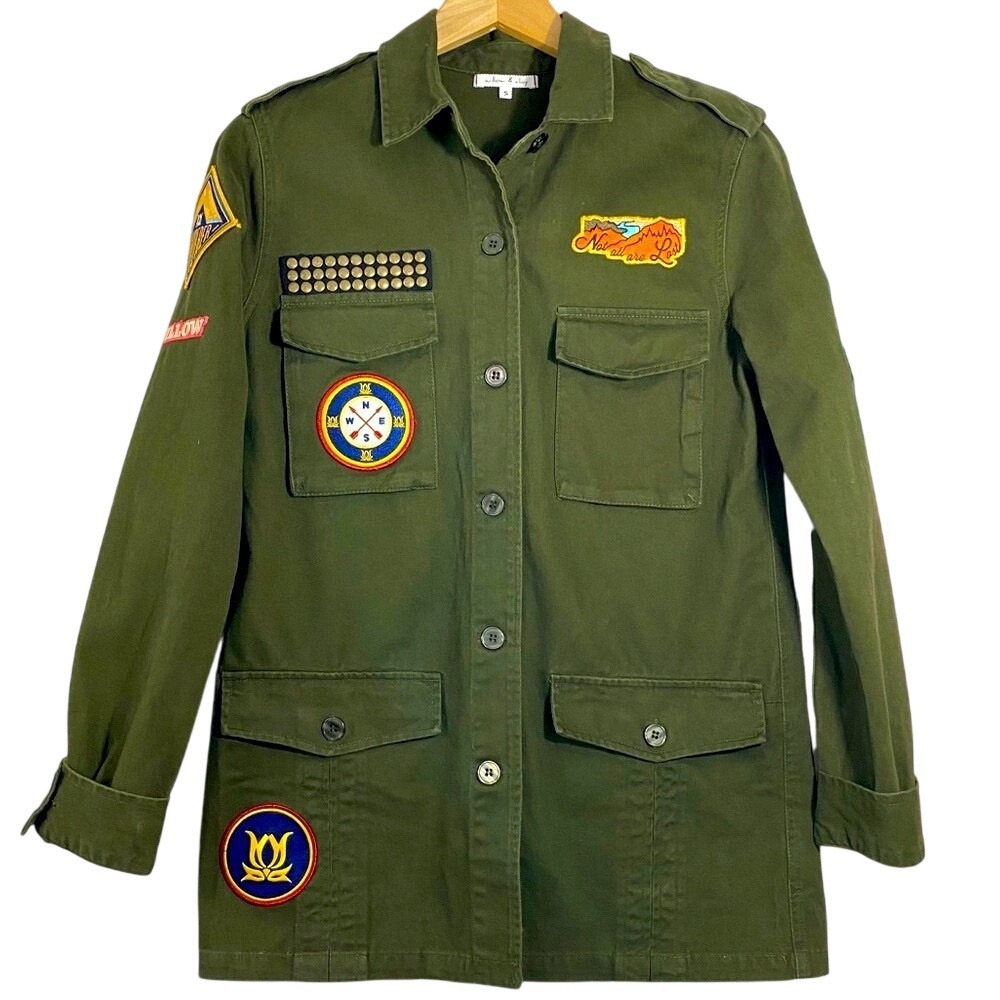 Willow & Clay Olive Green Military Patch Utility Jacket Studded WJ5936CAT Mens S